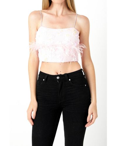 Endless Rose Sequin Feather Sleeveless Top - Black