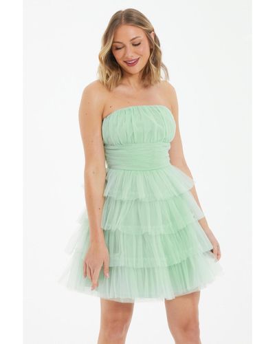 Quiz Tulle Tiered Mini Dress - Green