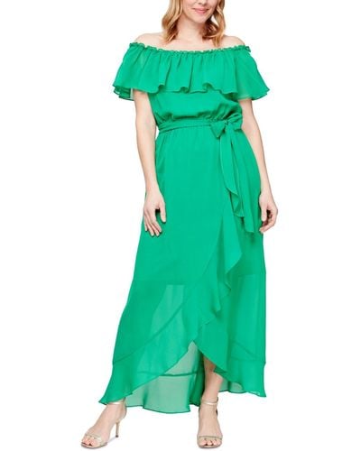 Sl Fashions Ruffle Off-the-shoulder Maxi Dress - Green