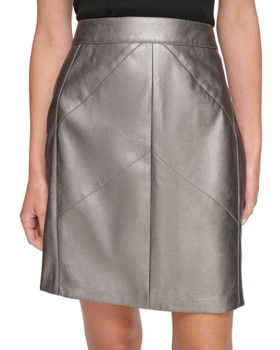 DKNY Metallic Faux Leather Pencil Skirt - Gray