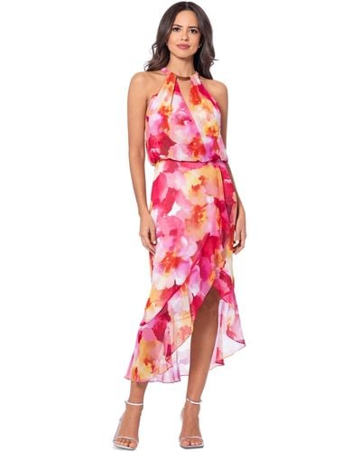 Xscape Floral-print Halter High-low Dress - Red