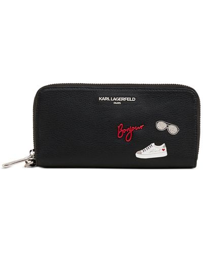 Karl Lagerfeld Large Leather Zip Around Wristlet - Black