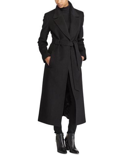 Lauren by Ralph Lauren Wool Blend Belted Maxi Wrap Coat - Black
