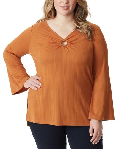 Jessica Simpson Plus Size Jasleen Keyhole Bell-sleeve Ribbed Tunic Top - Orange