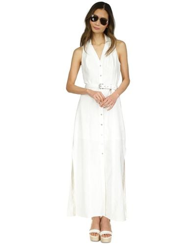 Michael Kors Michael Petite Belted Button-down Linen Maxi Dress - White