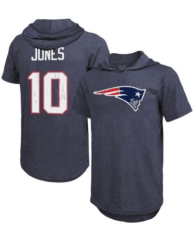 Majestic Threads Mac Jones New England Patriots Player Name And Number Tri-blend Hoodie T-shirt - Blue