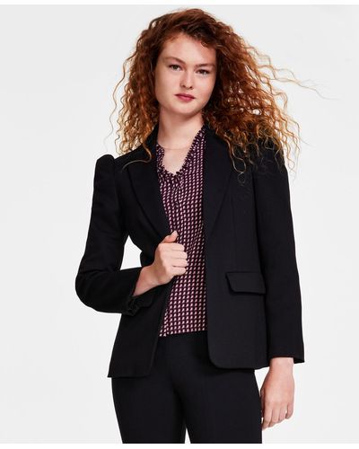 Cece Puff-shoulder Open Front Long Sleeve Blazer - Black