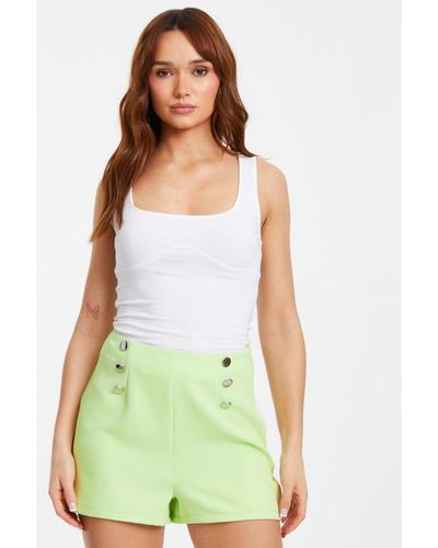 Quiz Button Detail Tailored Shorts - Green