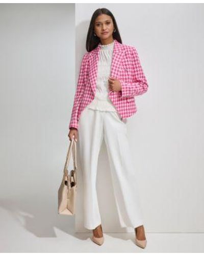 Karl Lagerfeld Houndstooth Tweed Single Button Blazer Smocked Sleeveless Top Sailor Pants - Pink