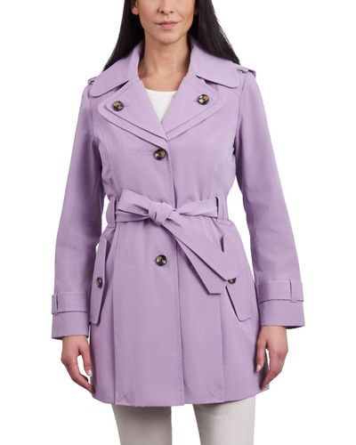 London Fog Petite Single-breasted Belted Trench Coat - Purple