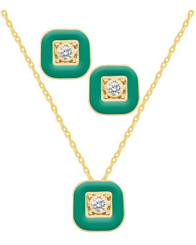 Macy's Crystal Enamel Necklace And Earring Set - Green