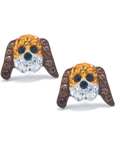 Giani Bernini Brown And White Pave Crystal Dog Face Stud Earrings Set - Blue