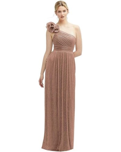 After Six Dramatic Ruffle Edge One-shoulder Metallic Pleated Maxi Dress - Multicolor
