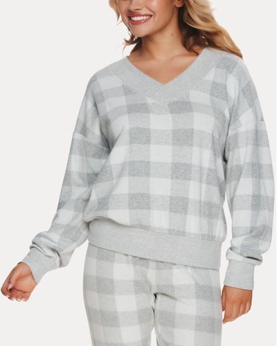 Felina Aurora Plaid V-neck Sweatshirt - Gray