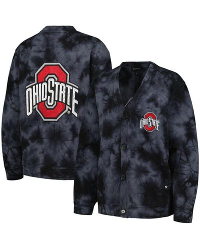 The Wild Collective Ohio State Buckeyes Jeweled Tie-dye Button-up V-neck Sweater - Blue