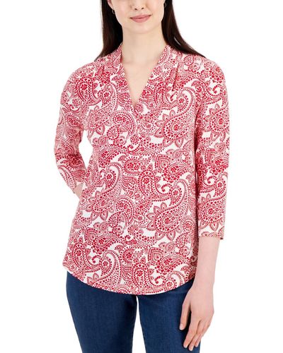 Charter Club Dramatic Paisley Printed Top - Red
