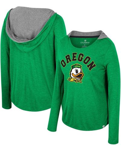 Colosseum Athletics Distressed Oregon Ducks Distressed Heather Long Sleeve Hoodie T-shirt - Green