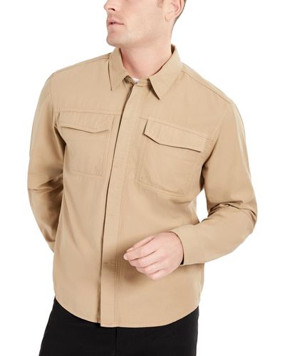 Kenneth Cole Double Patch Pocket Long-sleeve Sport Shirt - Natural