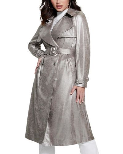 Guess Adele Double-breasted Belted Metallic Trench Coat - Gray