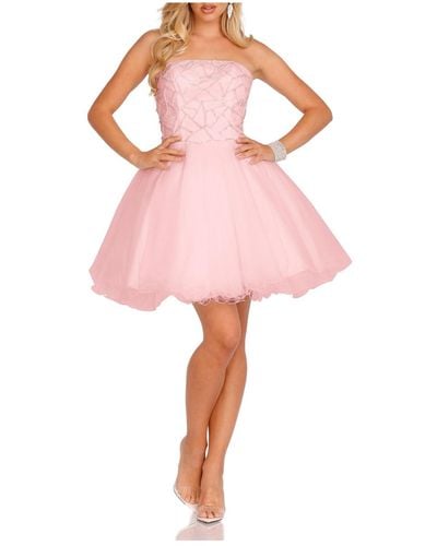 Terani Short Ball Gown Beaded Top Straight Neckline - Pink