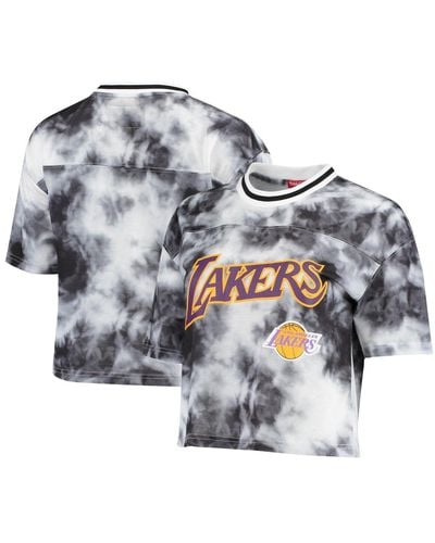 Mitchell & Ness Black And White Los Angeles Lakers Hardwood Classics Tie-dye Cropped T-shirt - Gray