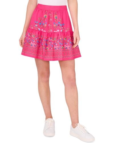 Cece A-line Placed Print Ruffle Skirt - Pink