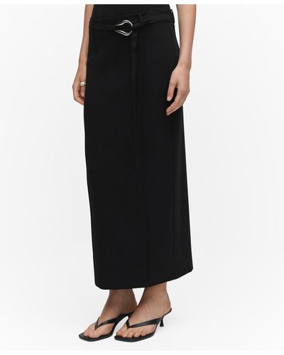 Mango Belted Slit Skirt - Black