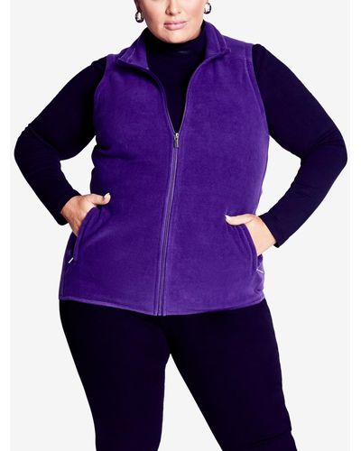 Avenue Plus Size Polar Fleece Zip Up Vest Jacket - Purple