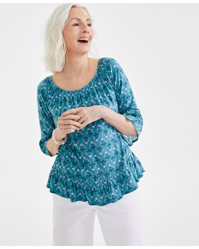 Style & Co. Petite Flower Bunch On/off-shoulder Knit Top - Blue