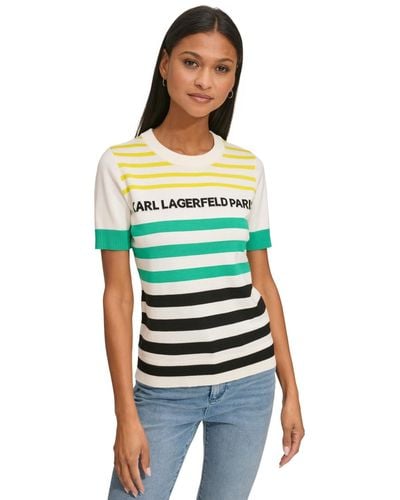 Karl Lagerfeld Multi-color Striped Logo Sweater - Green