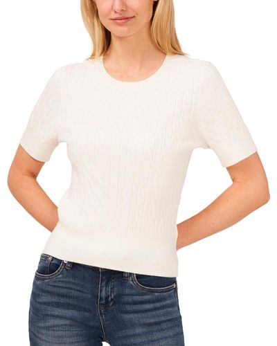 Cece Cotton Cable-knit Short-sleeve Sweater - White
