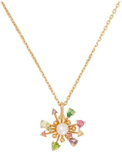 Kate Spade Gold-tone Color Cubic Zirconia & Imitation Pearl Flower Mini Pendant Necklace - Metallic