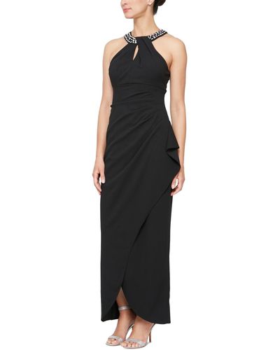 Sl Fashions Petite Embellished-neck Sleeveless Dress - Black