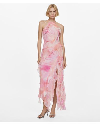 Mango Ruffled Floral Print Dress - Pink