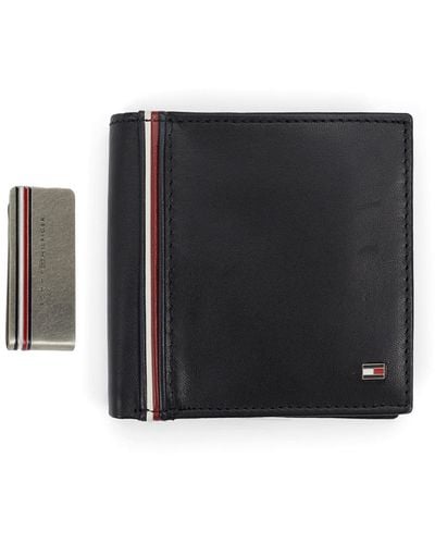 Tommy Hilfiger Rfid Global Striped Passcase Wallet And Money Clip Set - Black