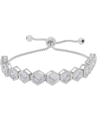 Macy's Fine Plated Cubic Zirconia Hexagon Shaped Bezel Bolo Adjustable Bracelet - White