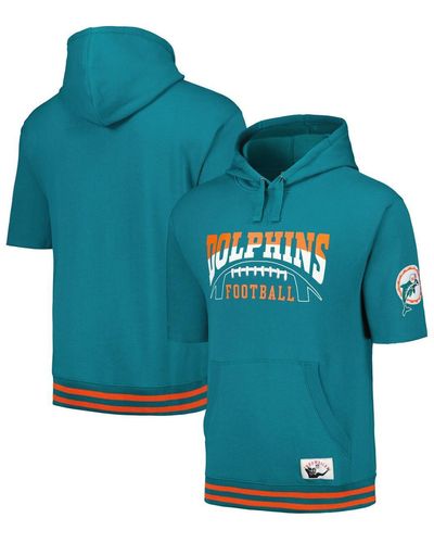 Mitchell & Ness Miami Dolphins Pre-game Short Sleeve Pullover Hoodie - Blue