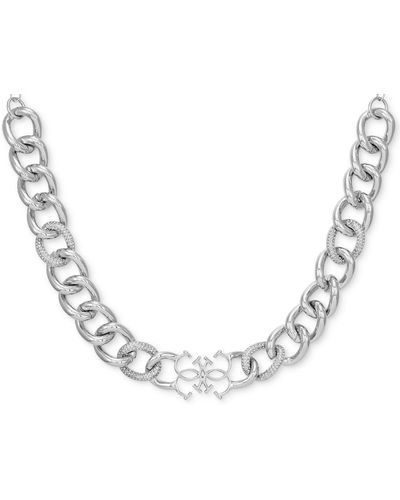 Guess Tone Pave & Quatro G Logo Collar Necklace - Metallic