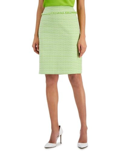 Kasper Tweed Fringe-trim Pencil Skirt - Green