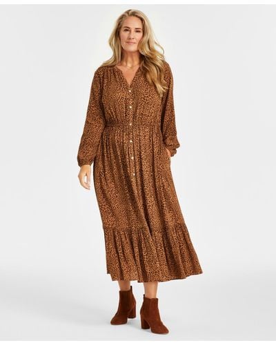 Style & Co. Plus Size Femme Printed Maxi Dress - Brown
