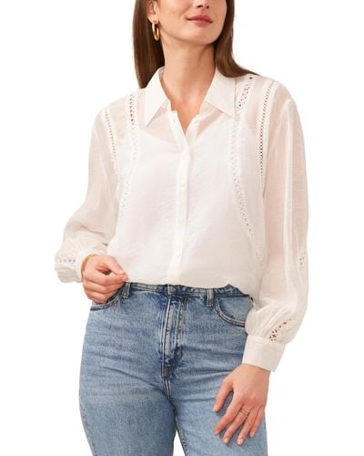 Vince Camuto Button-down Pointelle Top - White