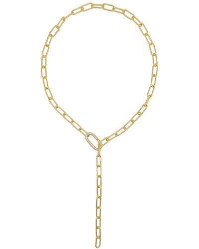 Adornia 14k Gold-tone Plated Y-shaped Lariat Crystal Lock Necklace - Metallic
