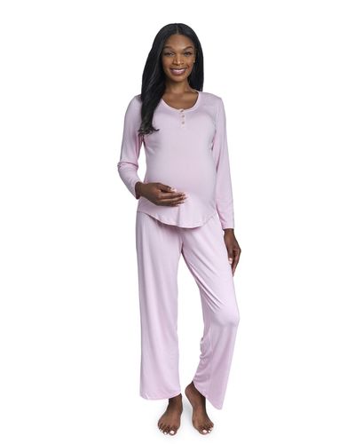 Everly Grey Maternity Laina Top & Pants /nursing Pajama Set - Purple