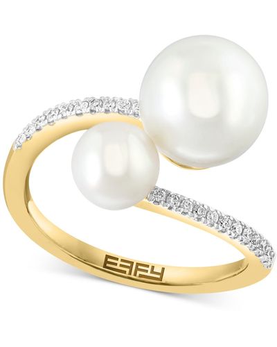 Effy Effy® Freshwater Pearl (6 & 9mm) & Diamond (1/8 Ct. T.w.) Bypass Ring In 14k Gold - White