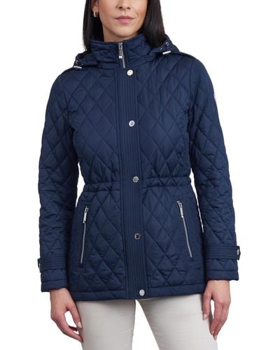 Michael Kors Michael Quilted Hooded Anorak Coat - Blue