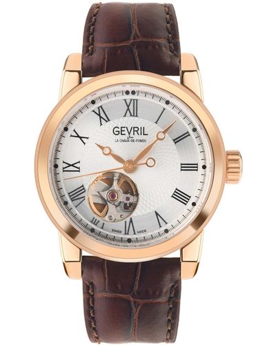 Gevril Swiss Automatic Madison Leather Watch 39mm - Gray