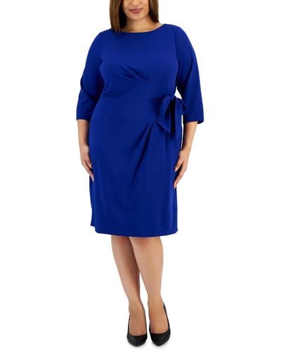 Tahari Plus Size Side-tie 3/4-sleeve Sheath Dress - Blue