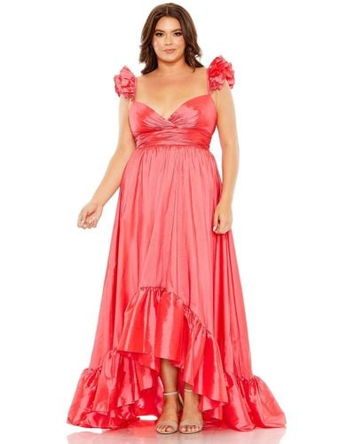 Mac Duggal Plus Size Ruffle Strap High Low Gown - Red