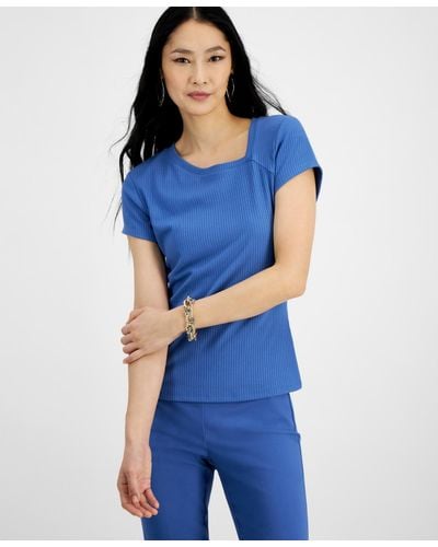 INC International Concepts Asymmetrical T-shirt - Blue