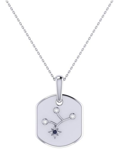 LuvMyJewelry Virgo Maiden Design 14k Gold Blue Sapphire Stone Diamond Tag Pendant Necklace - White